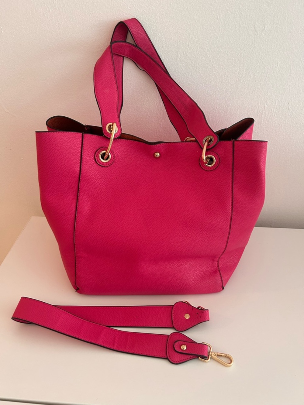 Hot Pink Ladies Tote Bag with Detachable Strap